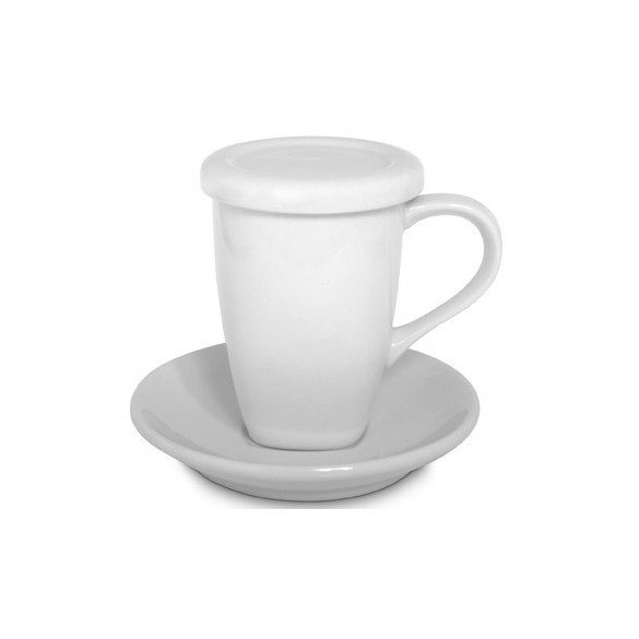 Tea 250 ml cup+filter+plate white