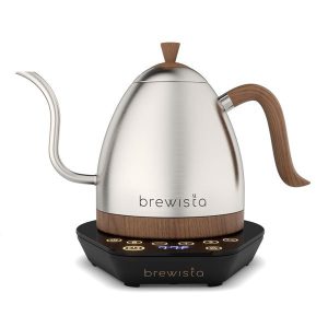 Brewista Artisan Chauffe-eau électrique thermostatique à col de cygne pichet 1L - acier inoxydable - bois